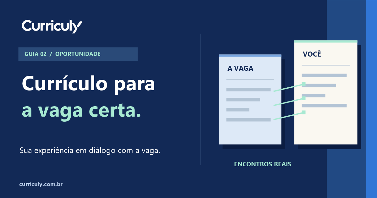 Capa do guia Currículo para a vaga certa, com dois documentos conectados por experiências em comum.