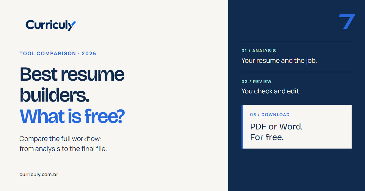 Curriculy comparison: analysis, review and a final PDF or Word resume, for free.